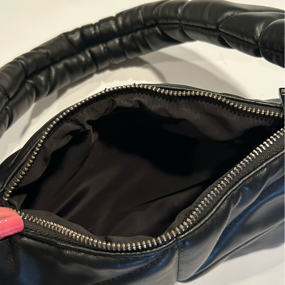 Zara Black Faux Leather Quilted Puffer Shoulder Bag Purse - Picture 6 of 7